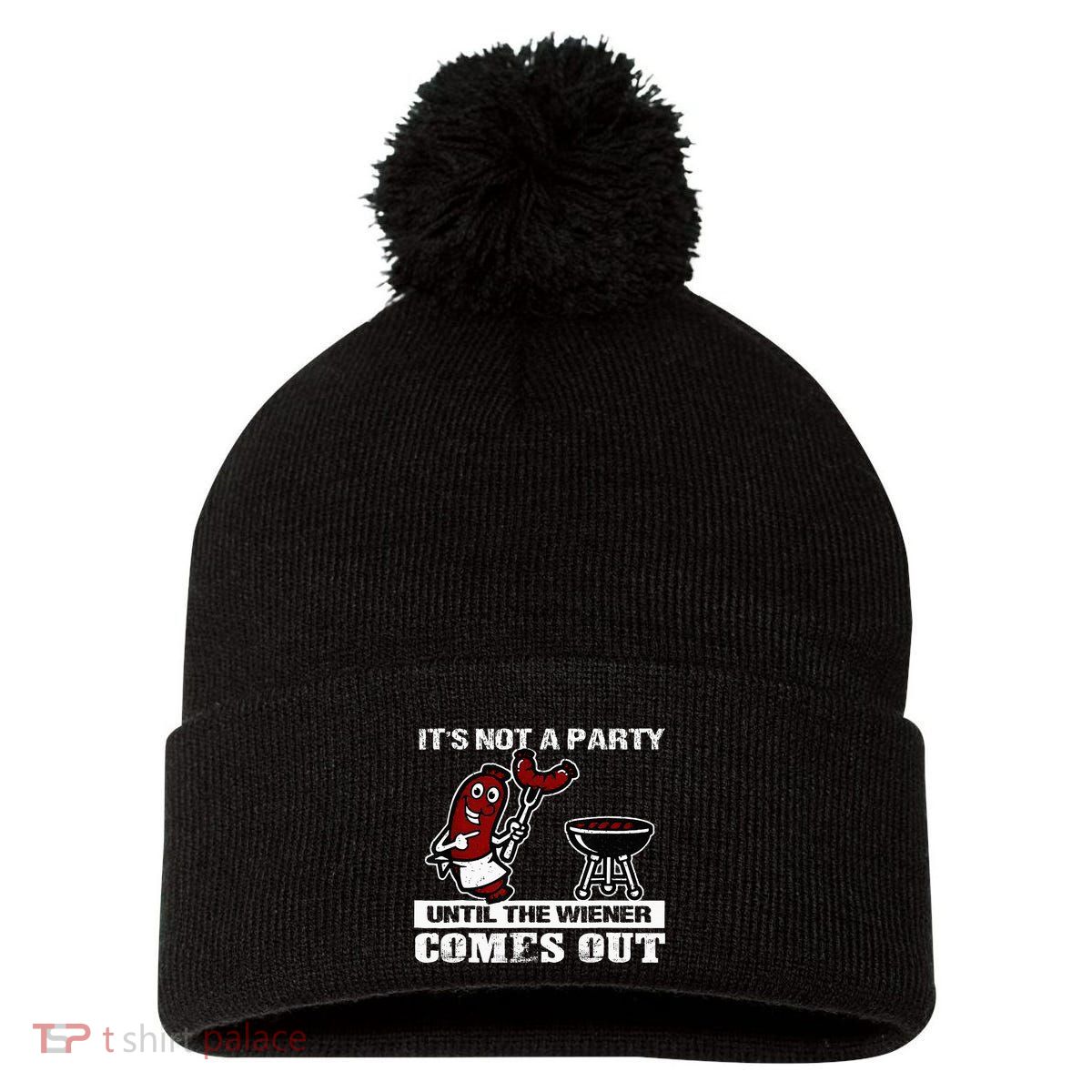 ItS Not A Party Until The Wiener Comes Out Hot Dog Bbq Pom Pom 12in Knit Beanie