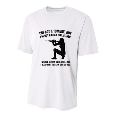 IM Not A Tomboy But IM Not A Girly Girl Either Youth Performance Sprint T-Shirt