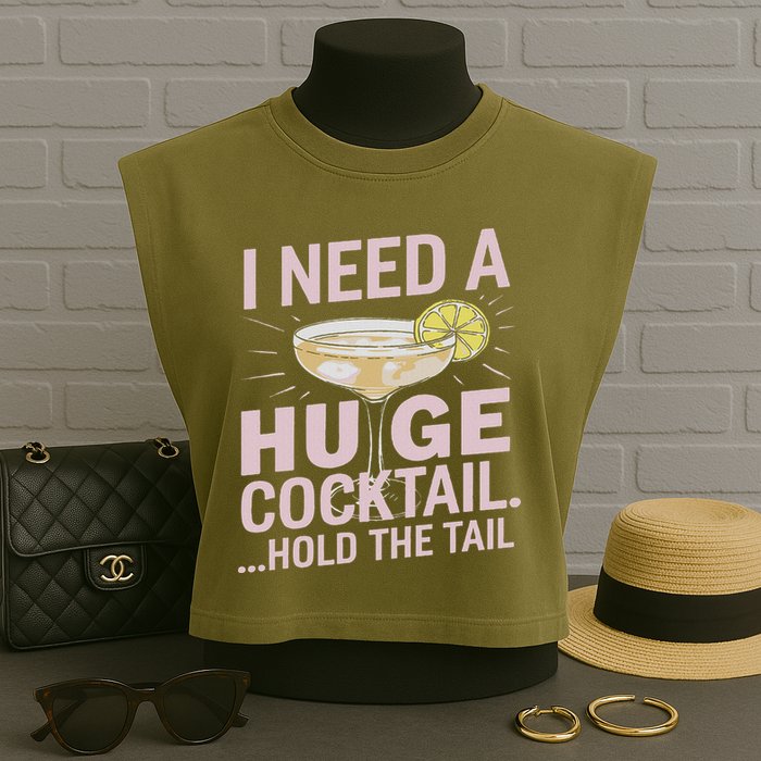 I Need A Huge Cocktail Hold The Tail Summer Drinking Humor Garment-Dyed Women's Muscle Tee