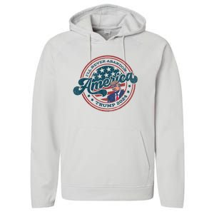 Ill Never Abandon America Patriotic Logo Donald Trump 2024 Performance Fleece Hoodie