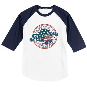 Ill Never Abandon America Patriotic Logo Donald Trump 2024 Baseball Sleeve Shirt