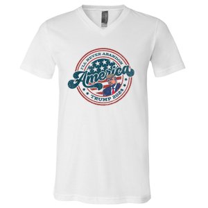 Ill Never Abandon America Patriotic Logo Donald Trump 2024 V-Neck T-Shirt