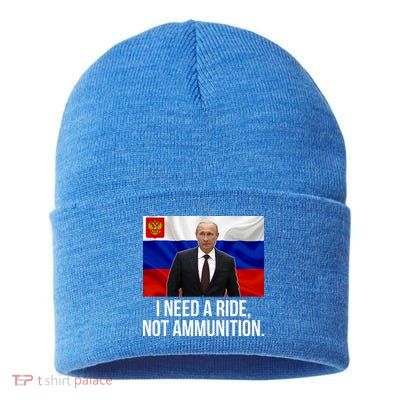 I Need A Ride Not Ammunition Funny Putin Meme Ukraine Sustainable Knit Beanie
