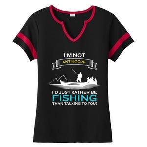 IM Not Antisocial ID Just Rather Be Fishing Angler Gift Ladies Halftime Notch Neck Tee