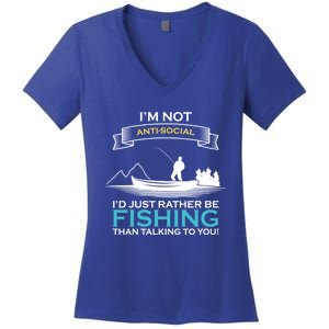 IM Not Antisocial ID Just Rather Be Fishing Angler Gift Women's V-Neck T-Shirt