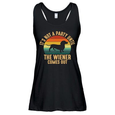 It’s Not A Party Until Wiener Comes Out, Funny Dachshund Ladies Essential Flowy Tank