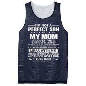 I'm Not A Perfect Son But My Crazy Mom Loves Me Mother's Day Mesh Reversible Basketball Jersey Tank