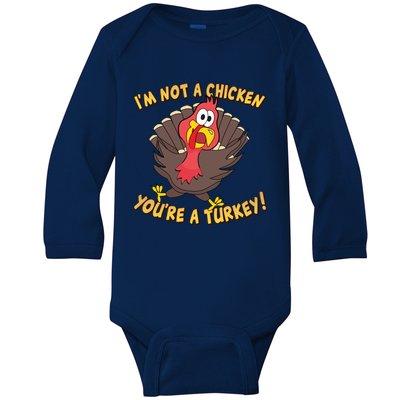 I'm Not A Chicken You're A Turkey Funny Thanksgiving Gift Baby Long Sleeve Bodysuit