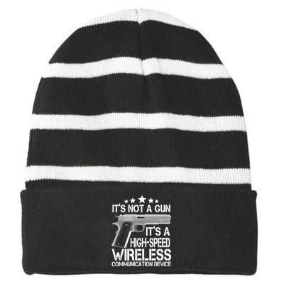 It's Not A Gun High Speed Wireless Communication Device Striped Beanie with Solid Band