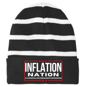 Inflation Nation American Politics Rising Costs Wasteful Government Spending Striped Beanie with Solid Band