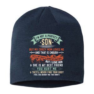 Im Not A Perfect Son But My Crazy Mom Loves Me Funny Sustainable Beanie