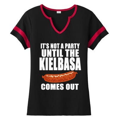 ITS NOT A PARTY UNTIL THE KIELBASA COMES OUT Funny Polish Ladies Halftime Notch Neck Tee