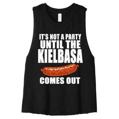 ITS NOT A PARTY UNTIL THE KIELBASA COMES OUT Funny Polish Women's Racerback Cropped Tank