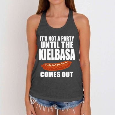 ITS NOT A PARTY UNTIL THE KIELBASA COMES OUT Funny Polish Women's Knotted Racerback Tank