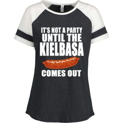 ITS NOT A PARTY UNTIL THE KIELBASA COMES OUT Funny Polish Enza Ladies Jersey Colorblock Tee