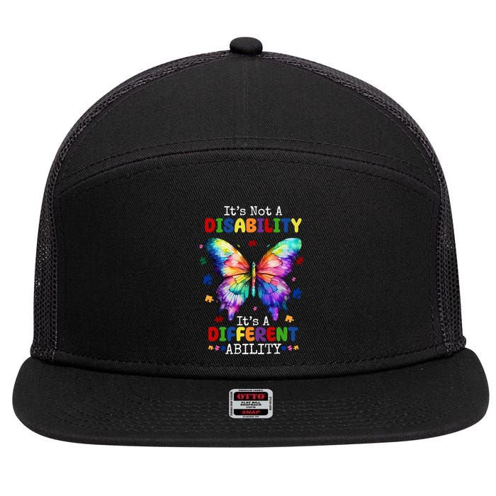 Its Not A Disability Its A Different Ability Autism Butterfly 7 Panel Mesh Trucker Snapback Hat