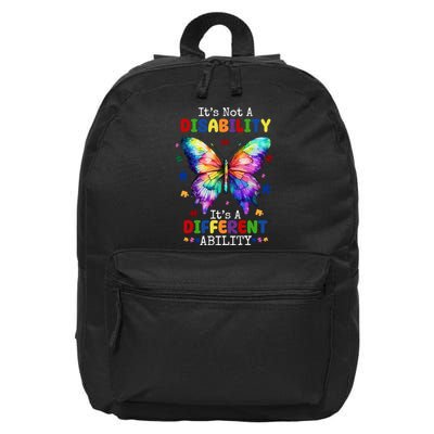 Its Not A Disability Its A Different Ability Autism Butterfly 16 in Basic Backpack