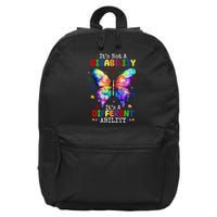 Its Not A Disability Its A Different Ability Autism Butterfly 16 in Basic Backpack