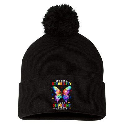 Its Not A Disability Its A Different Ability Autism Butterfly Pom Pom 12in Knit Beanie
