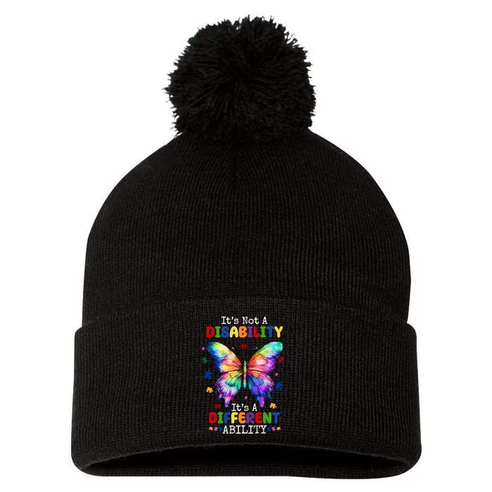 Its Not A Disability Its A Different Ability Autism Butterfly Pom Pom 12in Knit Beanie