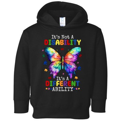 Its Not A Disability Its A Different Ability Autism Butterfly Toddler Hoodie