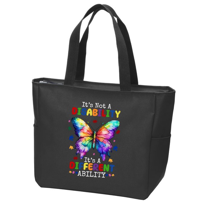 Its Not A Disability Its A Different Ability Autism Butterfly Zip Tote Bag