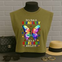Its Not A Disability Its A Different Ability Autism Butterfly Garment-Dyed Women's Muscle Tee