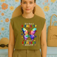 Its Not A Disability Its A Different Ability Autism Butterfly Garment-Dyed Women's Muscle Tee