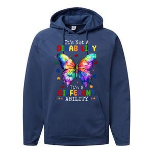 Its Not A Disability Its A Different Ability Autism Butterfly Performance Fleece Hoodie