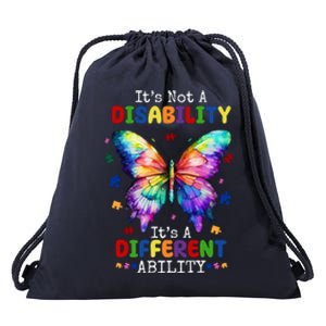 Its Not A Disability Its A Different Ability Autism Butterfly Drawstring Bag