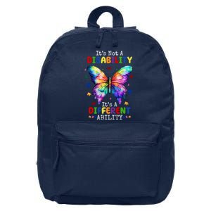 Its Not A Disability Its A Different Ability Autism Butterfly 16 in Basic Backpack