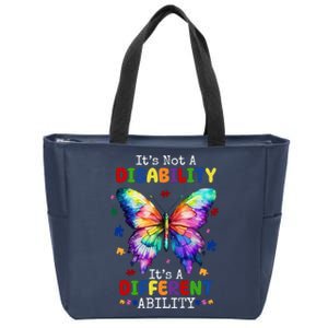 Its Not A Disability Its A Different Ability Autism Butterfly Zip Tote Bag