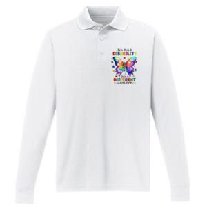 Its Not A Disability Its A Different Ability Autism Butterfly Performance Long Sleeve Polo