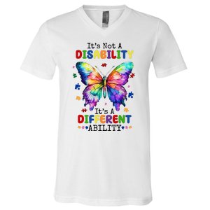 Its Not A Disability Its A Different Ability Autism Butterfly V-Neck T-Shirt