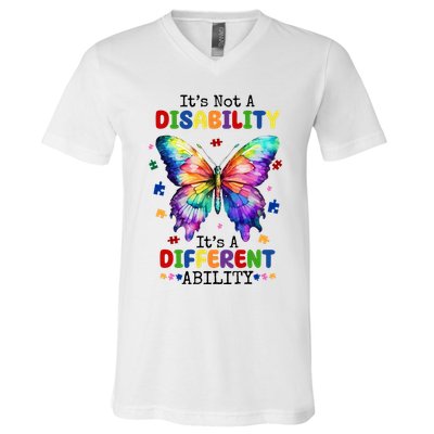 Its Not A Disability Its A Different Ability Autism Butterfly V-Neck T-Shirt