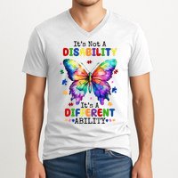 Its Not A Disability Its A Different Ability Autism Butterfly V-Neck T-Shirt