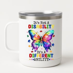 Its Not A Disability Its A Different Ability Autism Butterfly 12 oz Stainless Steel Tumbler Cup