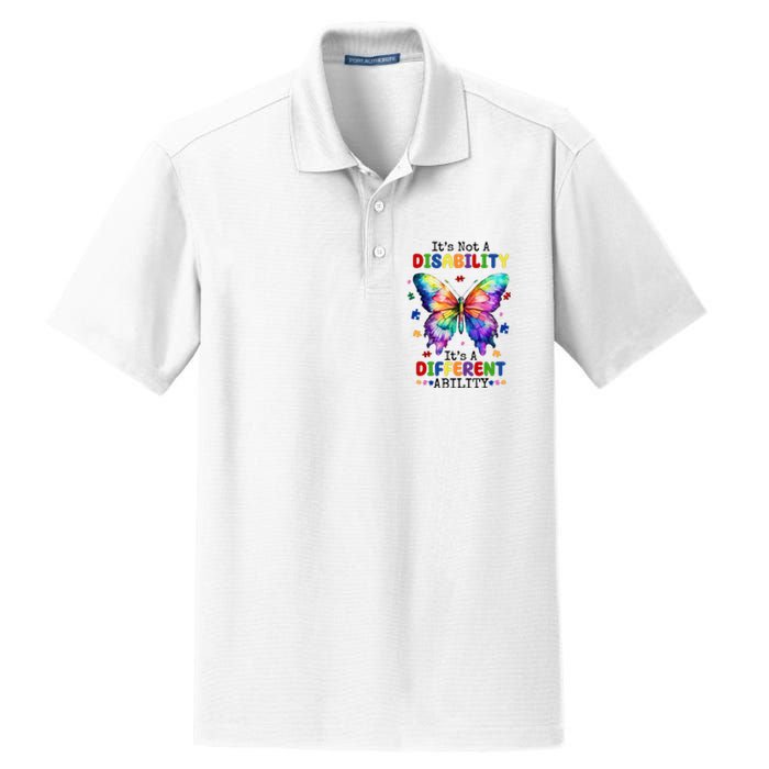 Its Not A Disability Its A Different Ability Autism Butterfly Dry Zone Grid Polo