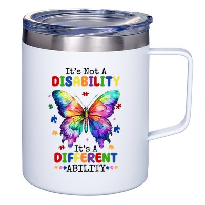 Its Not A Disability Its A Different Ability Autism Butterfly 12oz Stainless Steel Coffee Mug