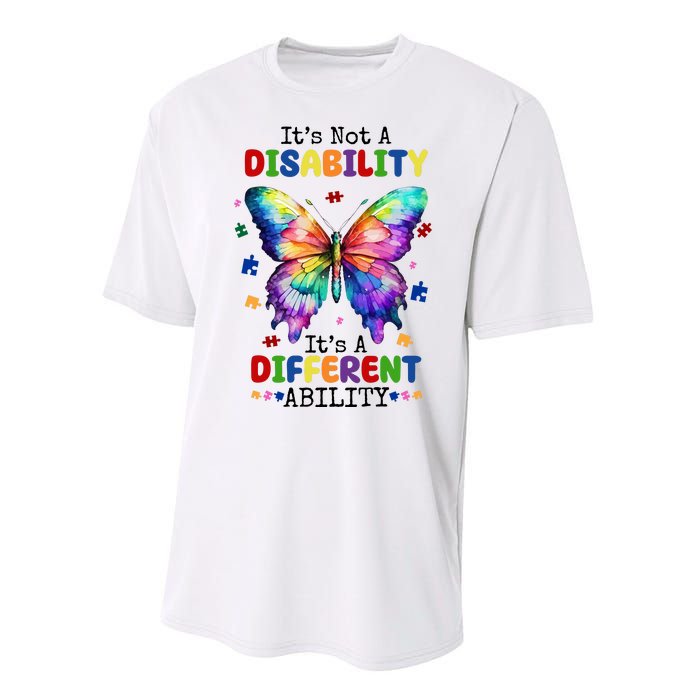 Its Not A Disability Its A Different Ability Autism Butterfly Performance Sprint T-Shirt