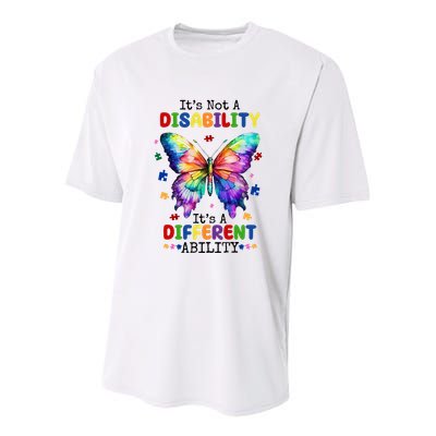 Its Not A Disability Its A Different Ability Autism Butterfly Youth Performance Sprint T-Shirt