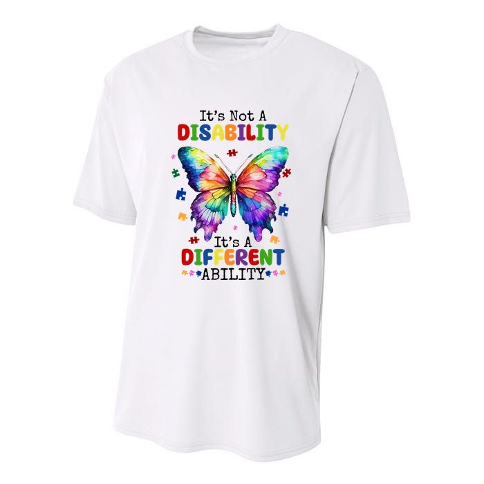 Its Not A Disability Its A Different Ability Autism Butterfly Youth Performance Sprint T-Shirt
