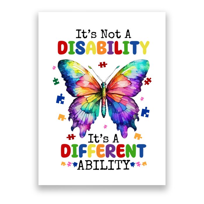 Its Not A Disability Its A Different Ability Autism Butterfly Poster