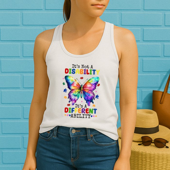 Its Not A Disability Its A Different Ability Autism Butterfly Womens Tank Top