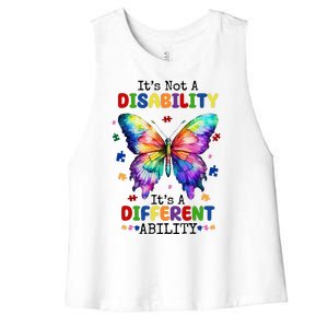 Its Not A Disability Its A Different Ability Autism Butterfly Women's Racerback Cropped Tank