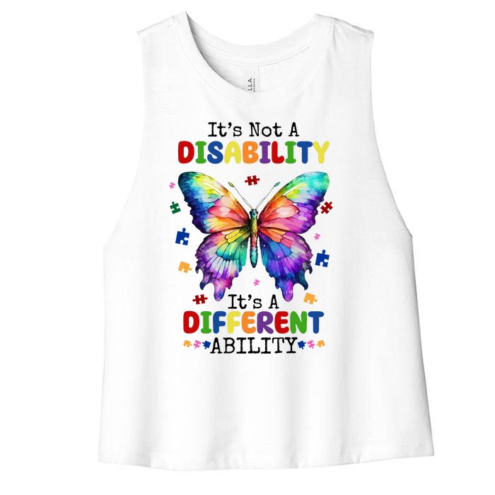 Its Not A Disability Its A Different Ability Autism Butterfly Women's Racerback Cropped Tank