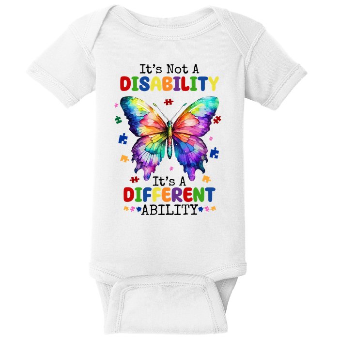 Its Not A Disability Its A Different Ability Autism Butterfly Baby Bodysuit