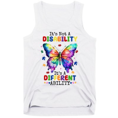 Its Not A Disability Its A Different Ability Autism Butterfly Tank Top