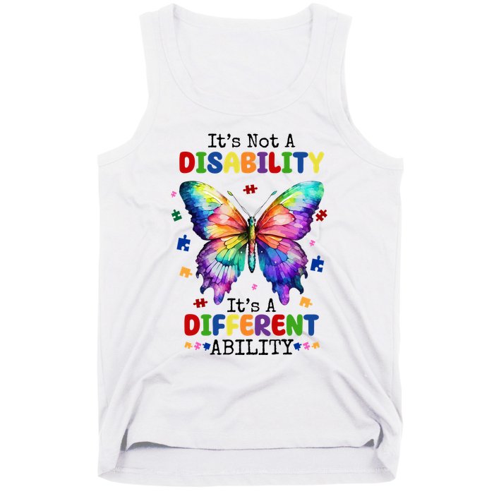 Its Not A Disability Its A Different Ability Autism Butterfly Tank Top