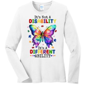 Its Not A Disability Its A Different Ability Autism Butterfly Ladies Long Sleeve Shirt